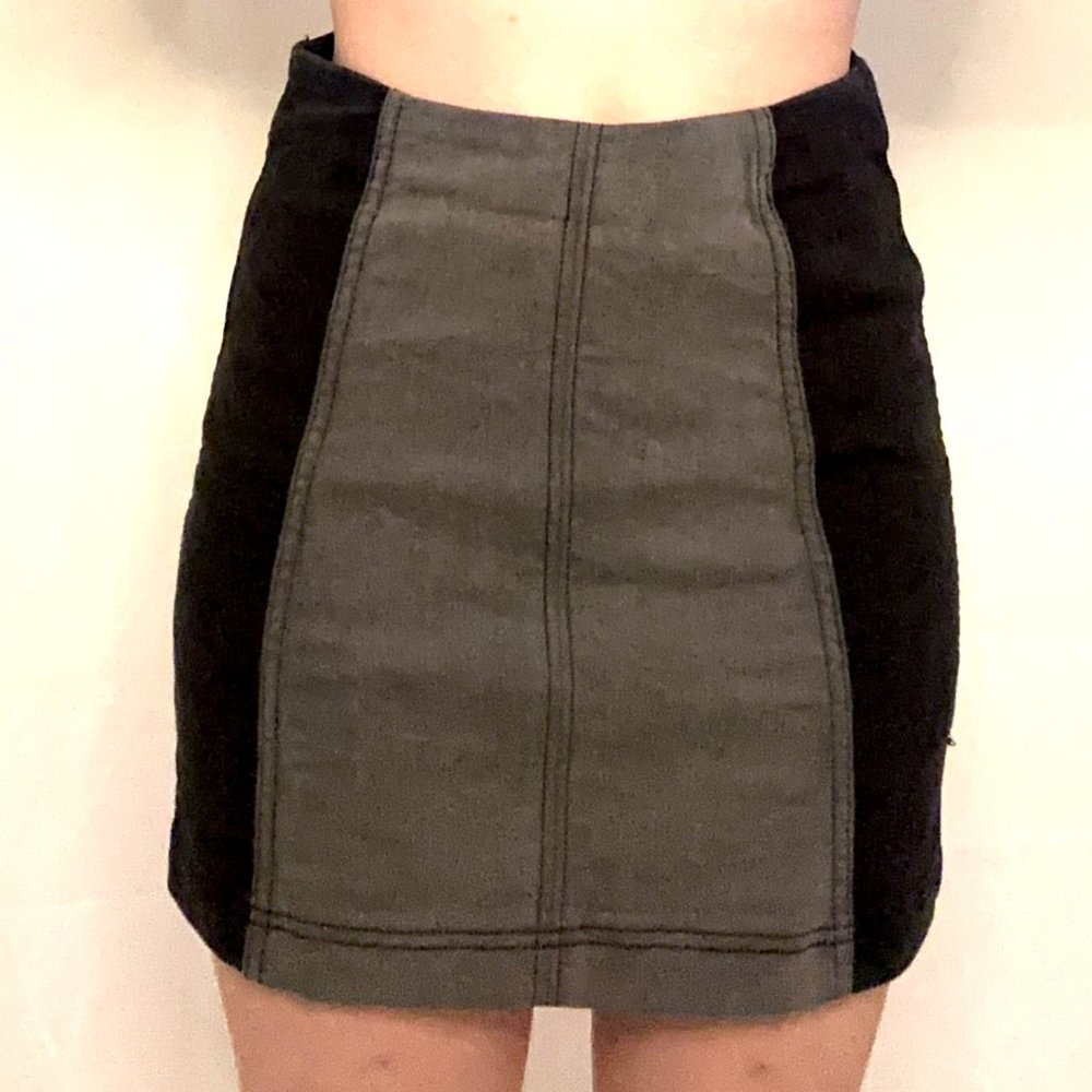 Free People Denim Modern Femme Two Tone Mini Gray Black Faded Skirt
